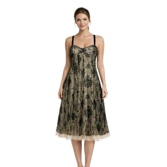 Diane Von Furstenberg Dresses & Skirts - Vtg Diane Von Furstenberg Women S Black Metallic Tan Whimsigoth‎ Cocktail Dress